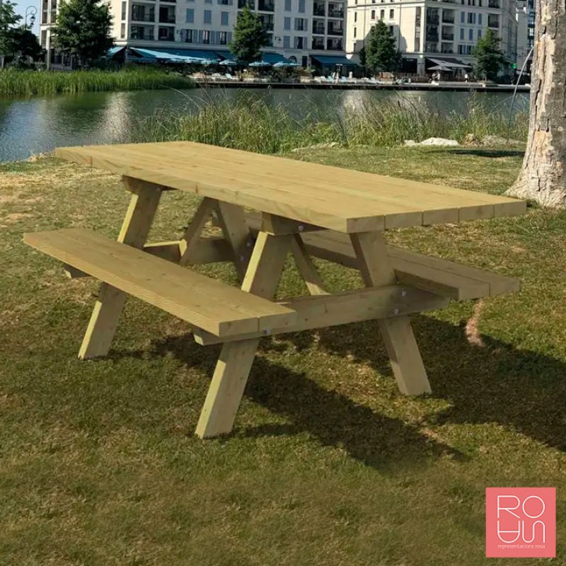 Taula de Pícnic Turín INCLUSIVA per ambdós costats| Fusta de Pi per a Exterior